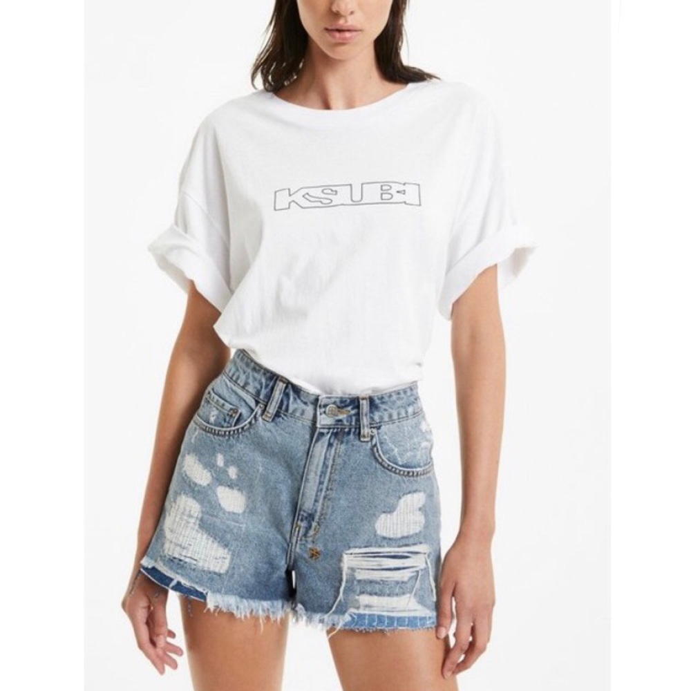 Ksubi Rise N Hi Misfit Trashed Distressed Denim Shorts Size 25